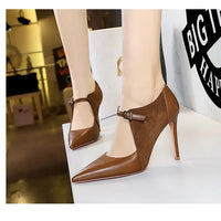 Women Pumps Suede and PU Leather Design Retro High Heels Ladies Shoes Stilettos Women Heels