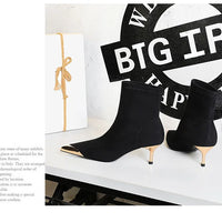 High Heels Women Ankle Boots Sexy Pointed Toe Leather Shoes Women Party Boots Dress  Chelsea Boots