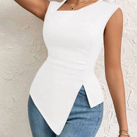 Spring Summer Elegant Stylish Daily Dating Casual Women's Sleeveless Tops Side Ruched Asymmetric Hem One-Shoulder Cut out