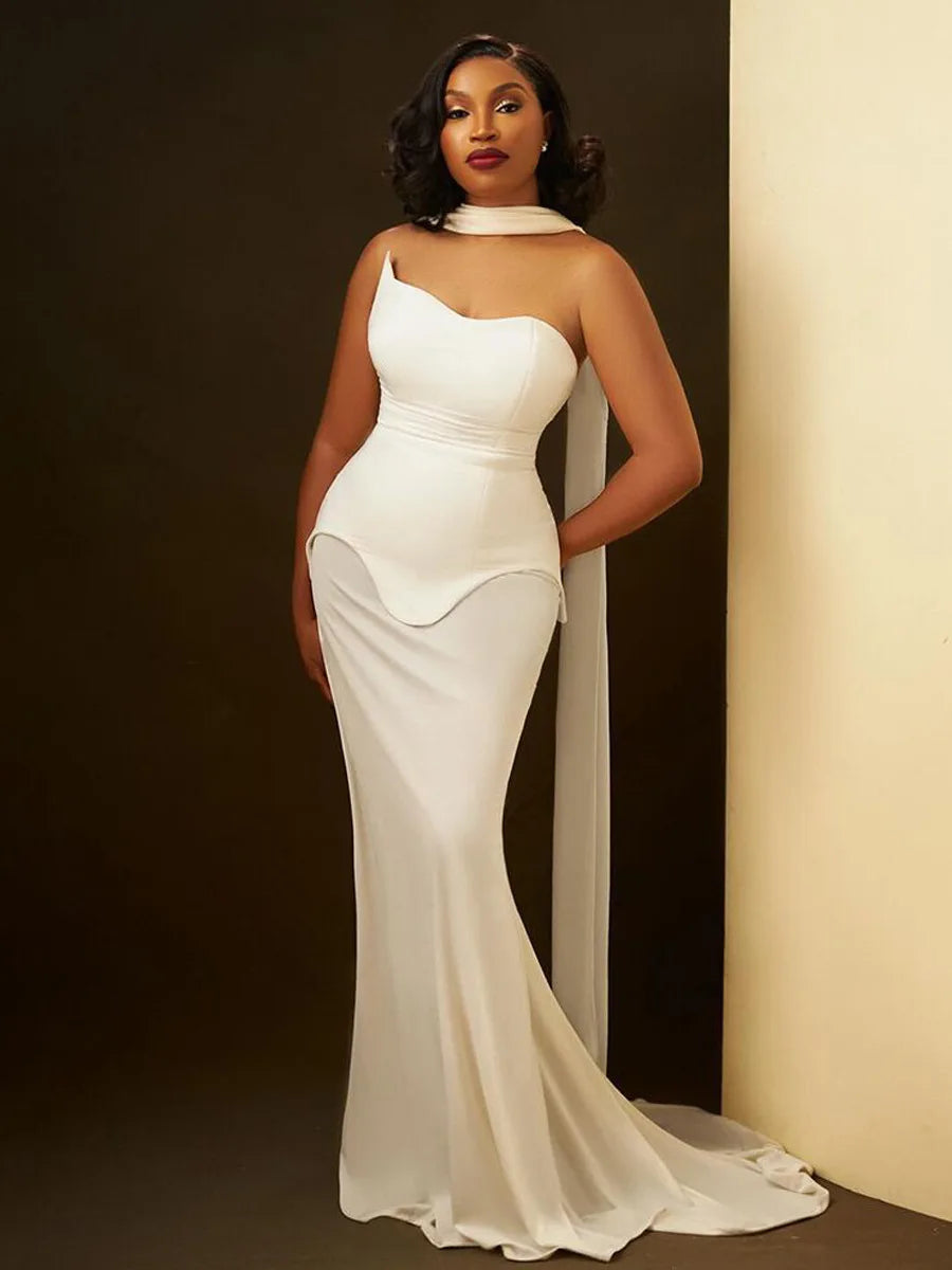 Elegant High Elasticity Mesh Long Skirt Evening Dress Women's Gown Fashionable Wrap Style Bodycon Design Knitted Fabric
