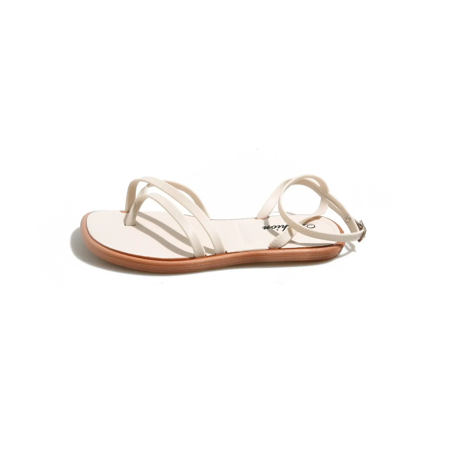 Women's Roman Style Toe Post Sandals Crossbody Flat Bottom Slippers Outdoor Fashionable PVC Material Slip-On Shoes - Natalia Home Fashion