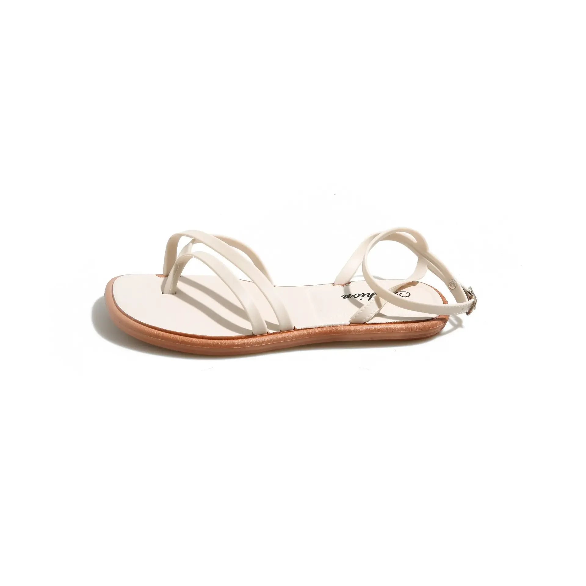 Women's Roman Style Toe Post Sandals Crossbody Flat Bottom Slippers Outdoor Fashionable PVC Material Slip-On Shoes - Natalia Home Fashion