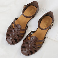 Luxury designer sandals Hollow Low-heeled Closed-toe Sandals for Women for Summer Outdoor Wear Roman Shoes