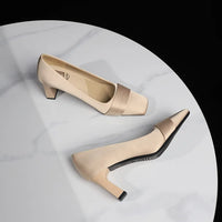 Elegant Satin High Heels Square Toe Slip-On Chunky Heel Comfortable Women's Shoes for Party Fashion Footwear Summer Autumn