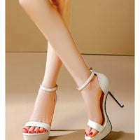 Women's Sexy Open-Toe Sandals High Heels 12.5cm Platform Party Shoes White Wedding Club plus Size Supper Flash