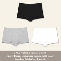 3PCS Women's Panties Cotton Seamless Sports Boxers Underwear Female Solid Color Briefs Cozy Lingerie Intimate Underpants