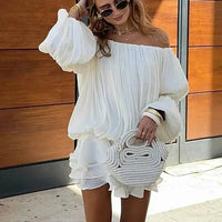 LGRQ 2026 Summer Women Dress Romantic French-style Lantern Sleeves Off-shoulder Mermaid Dress With Shiny Silk Unique Design Natalia Home Fashion    Natalia Home Fashion