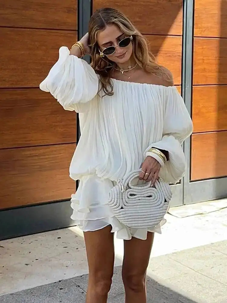 LGRQ 2026 Summer Women Dress Romantic French-style Lantern Sleeves Off-shoulder Mermaid Dress With Shiny Silk Unique Design Natalia Home Fashion    Natalia Home Fashion