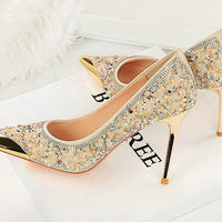 Fashion Metal Decoration Pointed Toe Woman Pumps Thin Heels Wedding Party Ladies Shoes