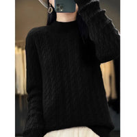 Thickened Pure Wool Knitted Sweater Women's Pullover Half High Collar Cashmere Base Layer Style