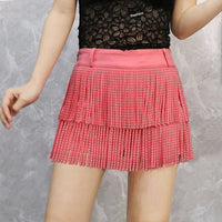 Tassel Short Shorts Women's Diamond Embellished Mid-Waist Dance Denim Hot Pants Outerwear Fashionable Korean Style Sexy