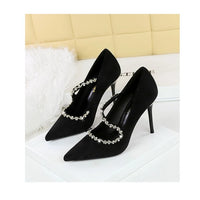 Banquet Pointed Toe High Heels Diamond Chain One-Strip Thin Heel Super High Heels Light Mouth Elegant Lace-Up