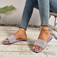 Women Luxury Pearl Slippers Square Toe Beach Flat Sandals Comfortable Non Slip Slippers  Slides Women