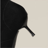 Fashionable Slim Fit Diamond Decorated Pointed Toe High Heel Bootie Mid-Calf Zipper Closure Leather Boot for Women