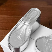 Thick Heel Platform Sandals Women's Summer Casual round Head PVC Material Beach Slippers Transparent Strap Casual Slip-On Shoes