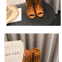 Designer Fringe Wedges Boot Sandals Woman High Heels Open Toe Party Prom Shoes Sexy Zipper Female Pumps Women Boots