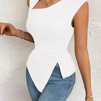 Spring Summer Elegant Stylish Daily Dating Casual Women's Sleeveless Tops Side Ruched Asymmetric Hem One-Shoulder Cut out