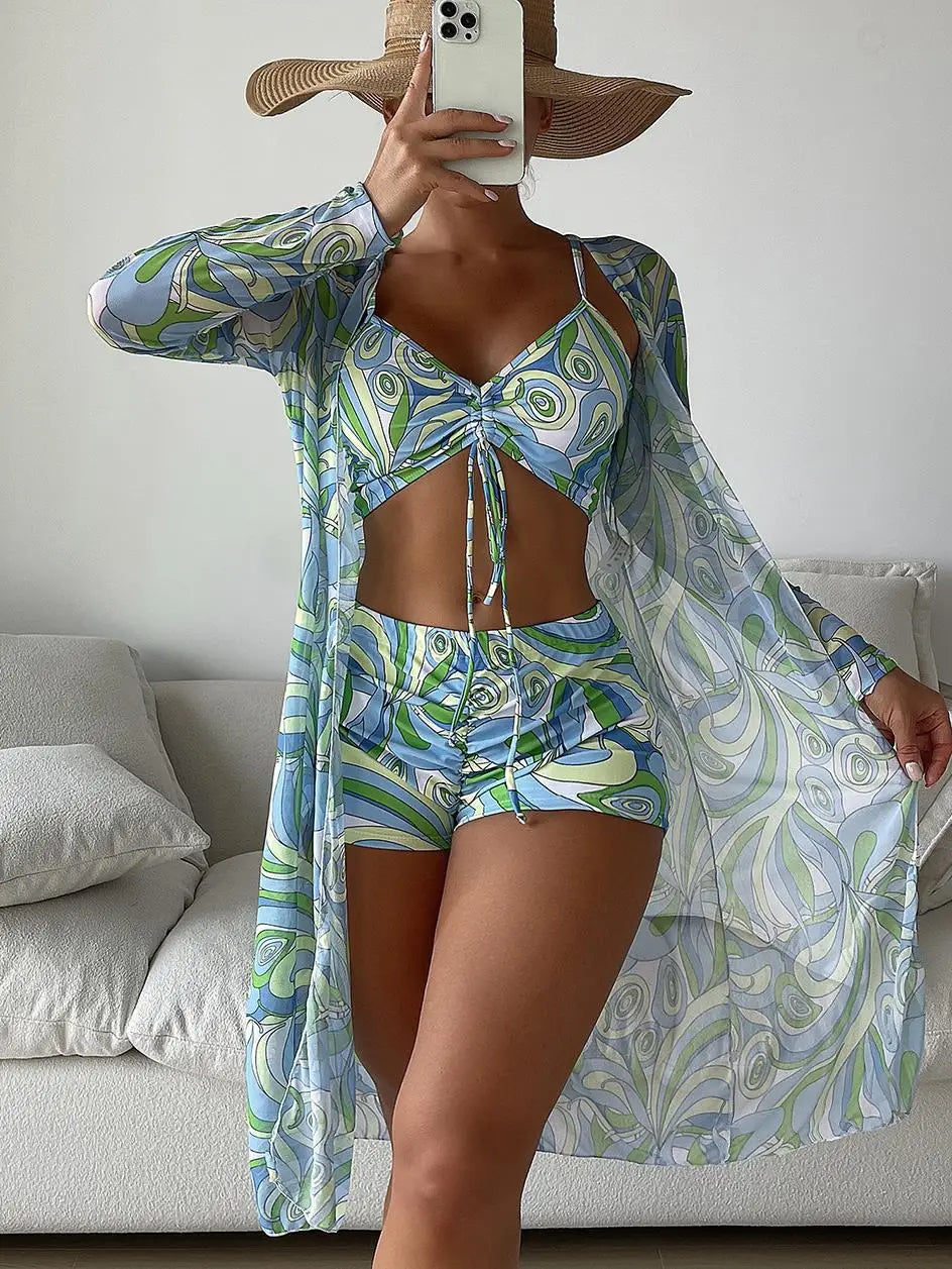 Sexy Print Bikini Women High Waist Swimsuit Cover Up Swimwear Female Lady Bathing Suit Swimming Summer Beachwear