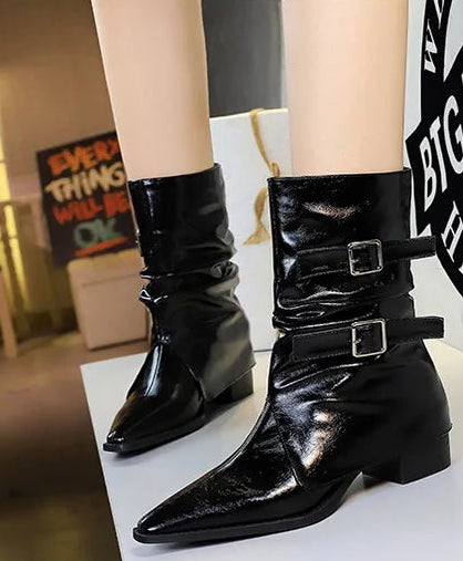 Pointed Fashion Women's Boots Retro Style Thick Heel Low Heel Medium Tube Women's Boots