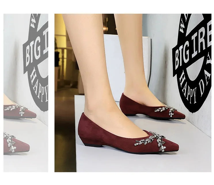 New Spring Crystal Women Mary Jane Shoes Fashion Shallow Slip on Elegant Party Dress Low Heel Shoes