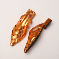 Hollow Woven Pointed Cool Slippers Women's Summer Thick Heel Outer Wear Bag Head Half Slippers Women Sandals