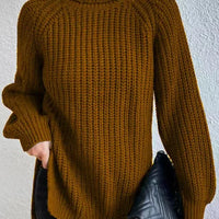 Turtlenecks Women Pullovers Mid-Long Casual Knit Sweater Fad Raglan Sleeves Side Slit Sweater New Skirt-style Jumper