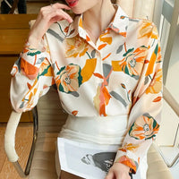 Vintage Style for Women Long Sleeve Flower Printed Spring Autumn semi formal Style Elegant Single Breasted Shirt