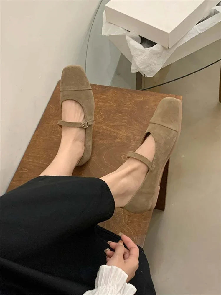 Streetwear Velvet Mary Jane Shoes for Women Casual Ballet Flats Pumps Female Ladies Loafers Buckle Single Mules