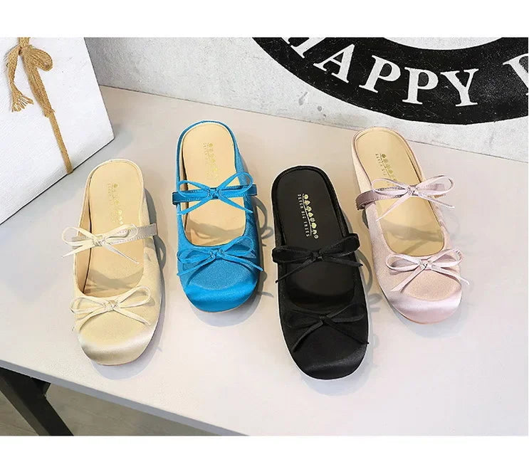 Ladies Slippers Bowknot Silks Satins Women Shoes Round Head Women Sandals Summer Shoes Women Slippers