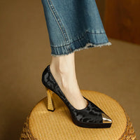 Fashion Women's Shoes Thin Block Heels 11cm Pointed Toe Shallow Mouth Ladies Pumps Party Shoes