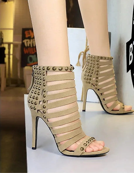Rivet Roman Shoes, Retro Super High Heel Women's Shoes