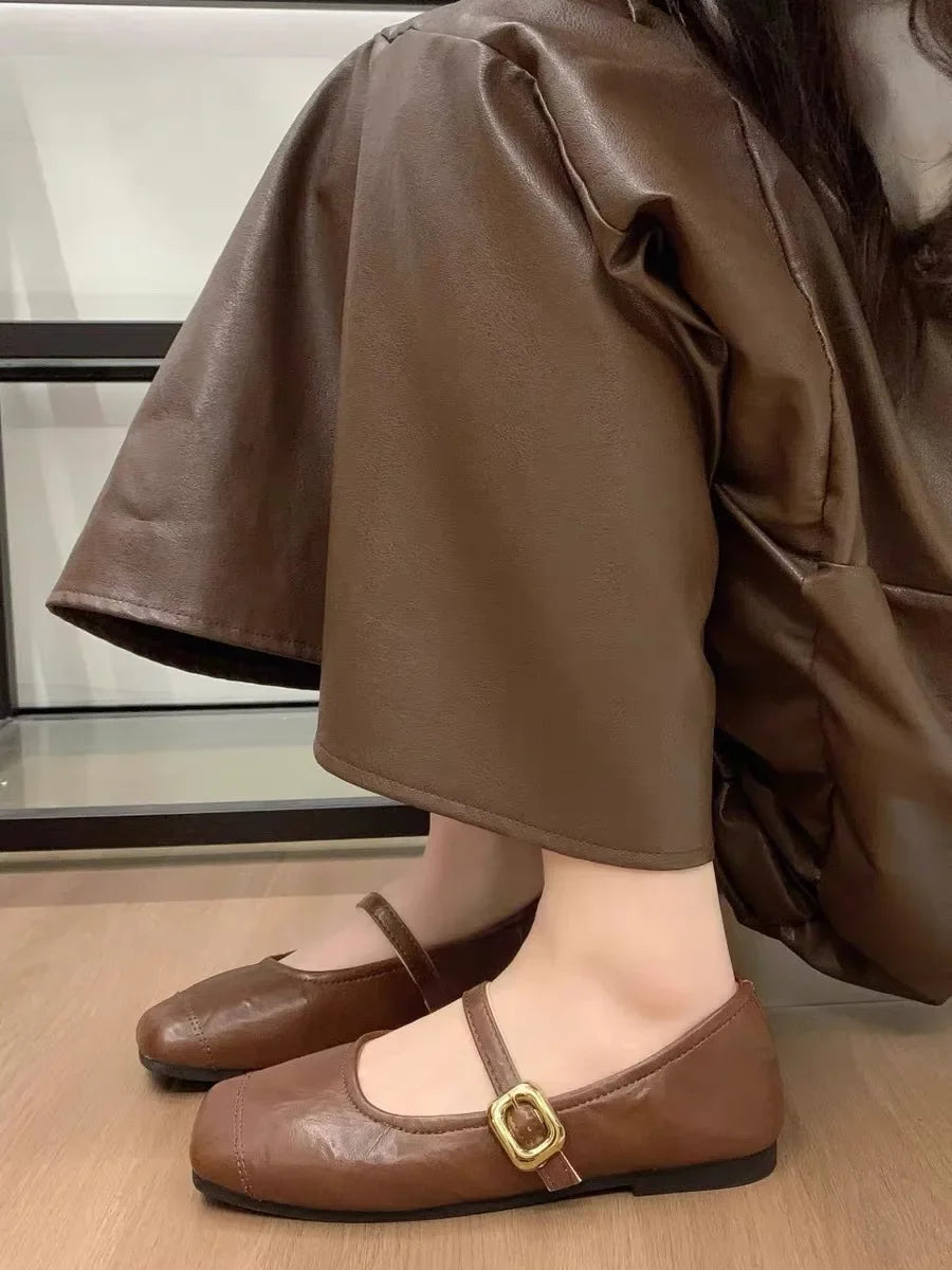 Women's Mary Jane Flat Bottom Slip-On Shoes with Buckle Soft Style Versatile Shoes