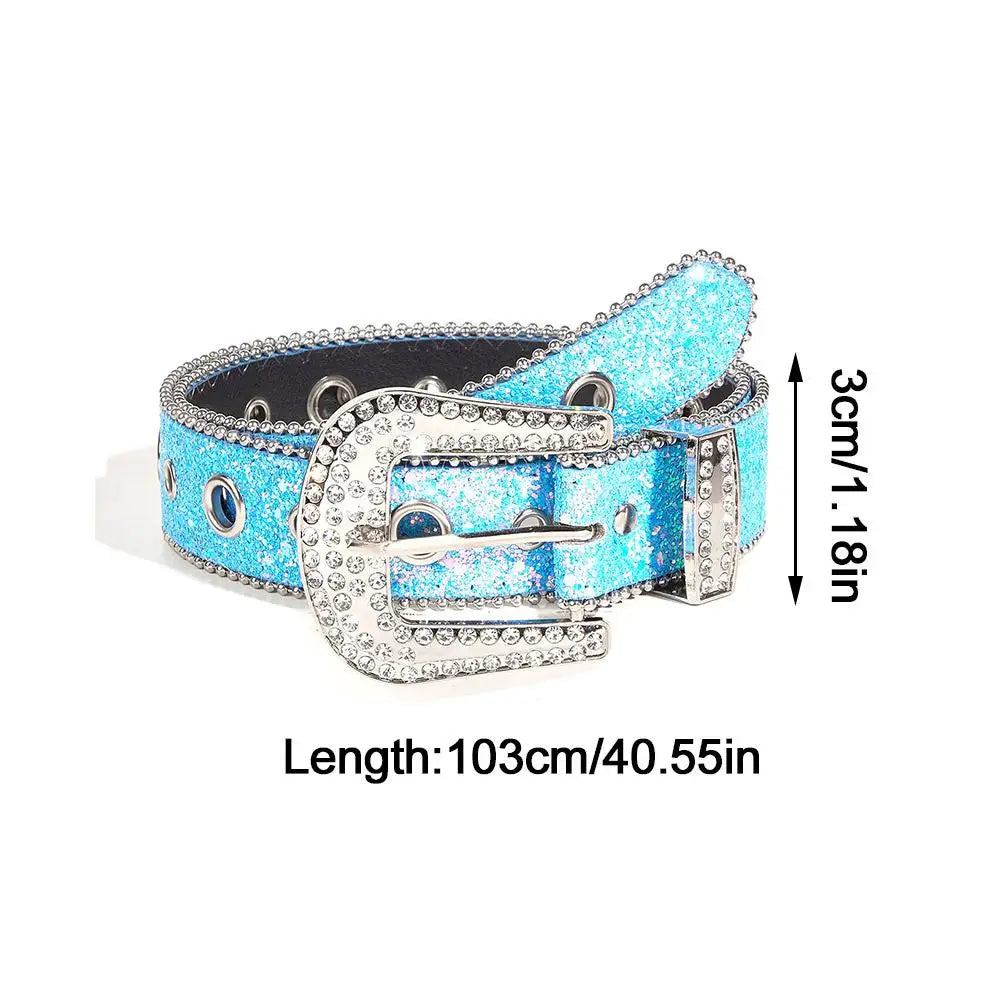 Skull Rivet Rhinestone Bb Belts Trendy Solid Color Sparkling PU Leather Belt Cowboy Cowgirl Jeans Pants Belt For Women Girls Natalia Home Fashion    Natalia Home Fashion