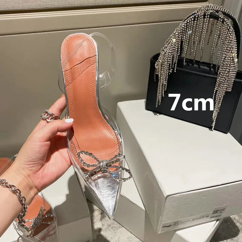 Pointed Crystal Fairy Ladies Wind Sandals Rhinestone Butterfly-knot Transparent High Heel Women Sandals