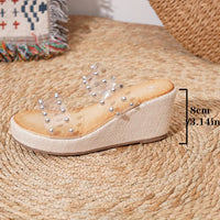 Pearl Decorated Thick Heel Casual Women's Sandals Slip-On round Toe PU Upgraded Comfortable Summer High Heels