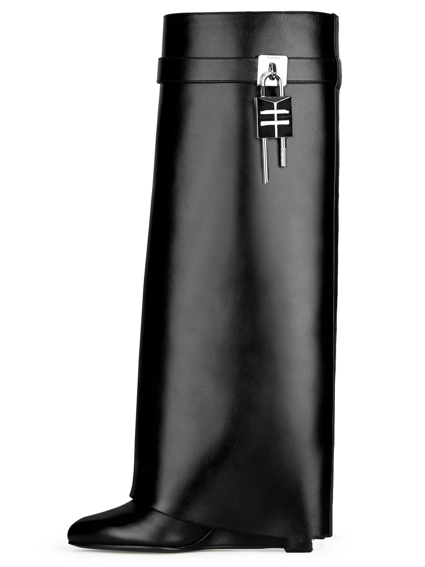 Knee-length Zipper Boots for Women, Thick Soles Metal Decoration Shoes, Shark Lock, High Heels, Designer Fashion Brand - Natalia Home Fashion