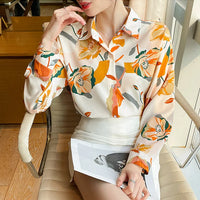 Vintage Style for Women Long Sleeve Flower Printed Spring Autumn semi formal Style Elegant Single Breasted Shirt