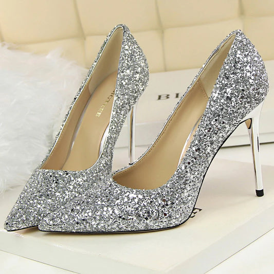 Sequins Woman Pumps Sexy Party Shoes High Heels Women Wedding Shoes Gold Silver Women Heels 9.5 Cm Ladies Shoes