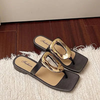 Flat Bottom Sandals Breathable Open Toe Fashionable Casual Metal Buckle Versatile Outdoor Wear Summer Sandals