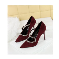 Banquet Pointed Toe High Heels Diamond Chain One-Strip Thin Heel Super High Heels Light Mouth Elegant Lace-Up