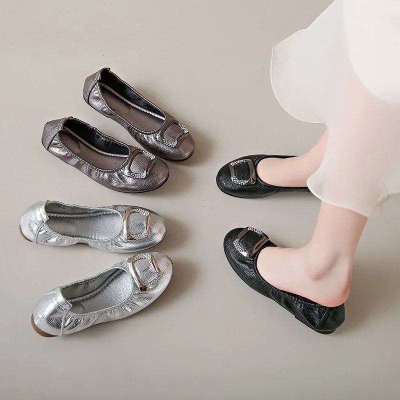 Comfort Slip-On Ladies Shoes New Leather Women Flats Round Toe Flat Shoes
