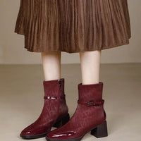 Women's Side Zipper Boot High Heel Short Boot Winter Mid-Calf Boot Chinese Style National Wedding Boot