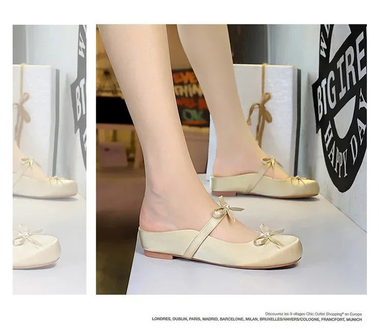 Ladies Slippers Bowknot Silks Satins Women Shoes Round Head Women Sandals Summer Shoes Women Slippers