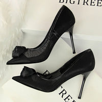 Women's Sexy Nightclub Pole Dancing Show Thin Heels High Mesh Hollowed Out Satin Rose Flower Woman Pumps