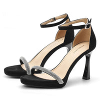 Suede Women's Sandals Thin Heels 9cm Ankle Buckle Rhinestone Straight Straps Cover Heel Ladies Pumps Dress Shoes