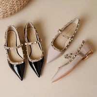 Elegant French Style Cropped Studded Flat Bottom Sandals Women's Summer Tweed Pattern Medial Vacancy Pointe Roman Design