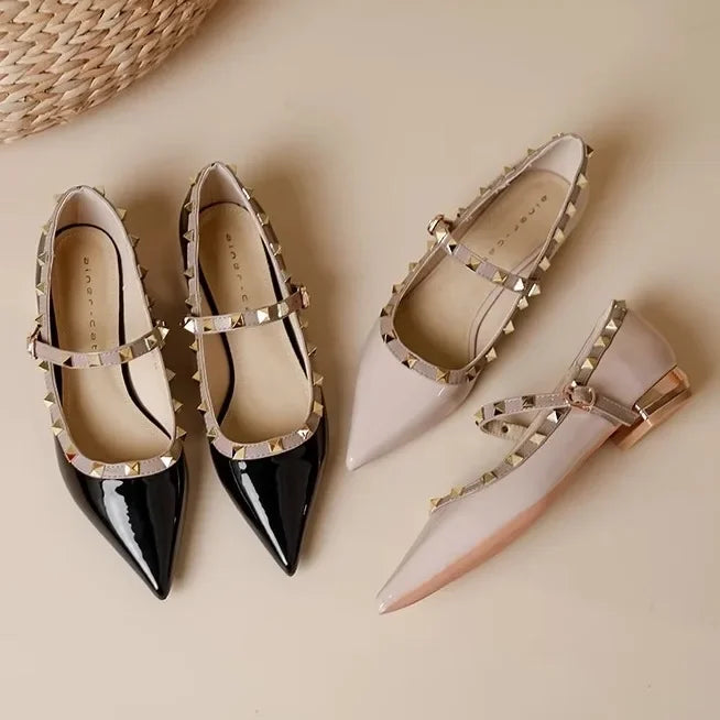 Elegant French Style Cropped Studded Flat Bottom Sandals Women's Summer Tweed Pattern Medial Vacancy Pointe Roman Design