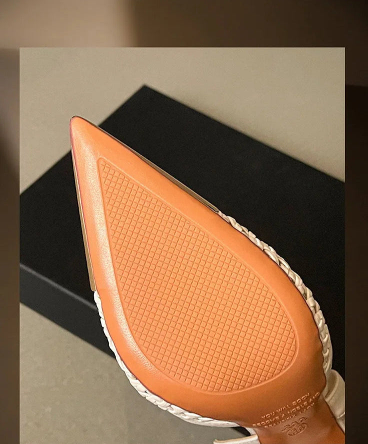 Elegant Hollow Out Woven Stiletto Sandals Women Pointed Toe Metal Straps High Heels