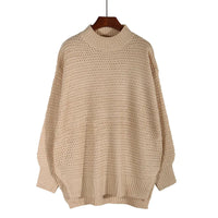 Solid Color Simple Semi-high Collar Long-sleeved Split Pullover Sweater Autumn Winter Women's New Loose Casual Knitted Sweater Natalia Home Fashion    Natalia Home Fashion