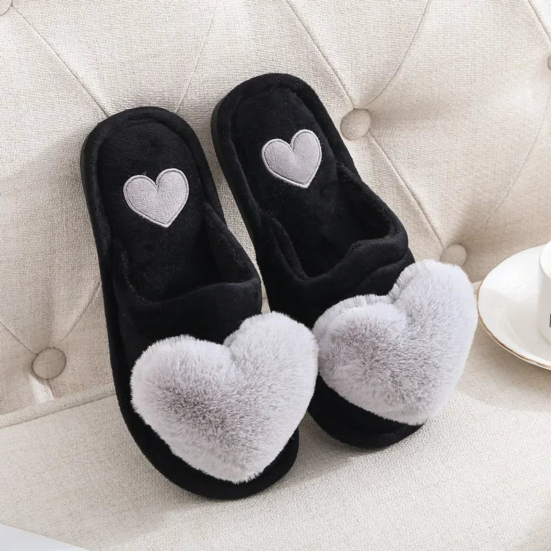 Warm Cotton Slippers Women's Cartoon Peach Heart Design Floor Anti-slip Home Slippers For girls - Natalia Home Fashion
